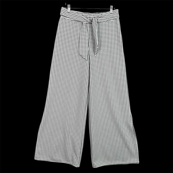 Maeve Anthropologie Wide Leg Pants Black White Check Tie Waist Women’s Small - Picture 10 of 10